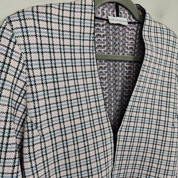 Scanlan Theodore Houndstooth Knit Blazer Womens Large White Pink Zip Up Preppy - Picture 2 of 7